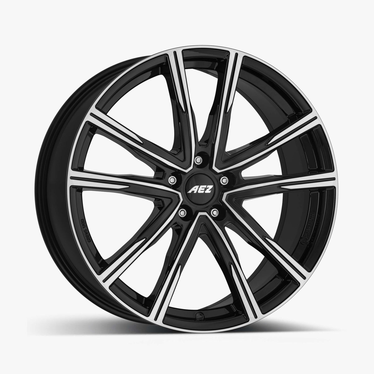AEZ Montreal Dark Schwarz Glänzend Frontpoliert lichtmetalen velg in schuin driekwartaanzicht