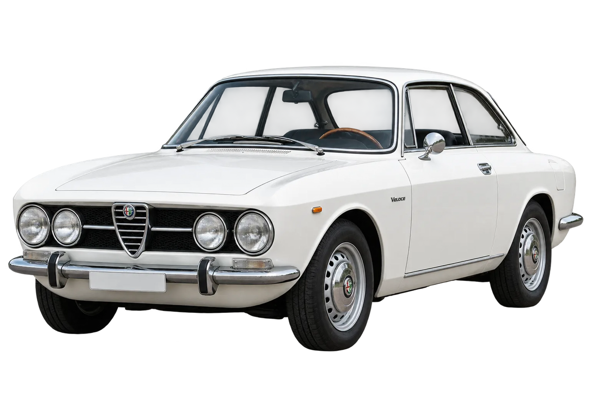 Witte Alfa Romeo Veloce 105., 115., schuin van voren