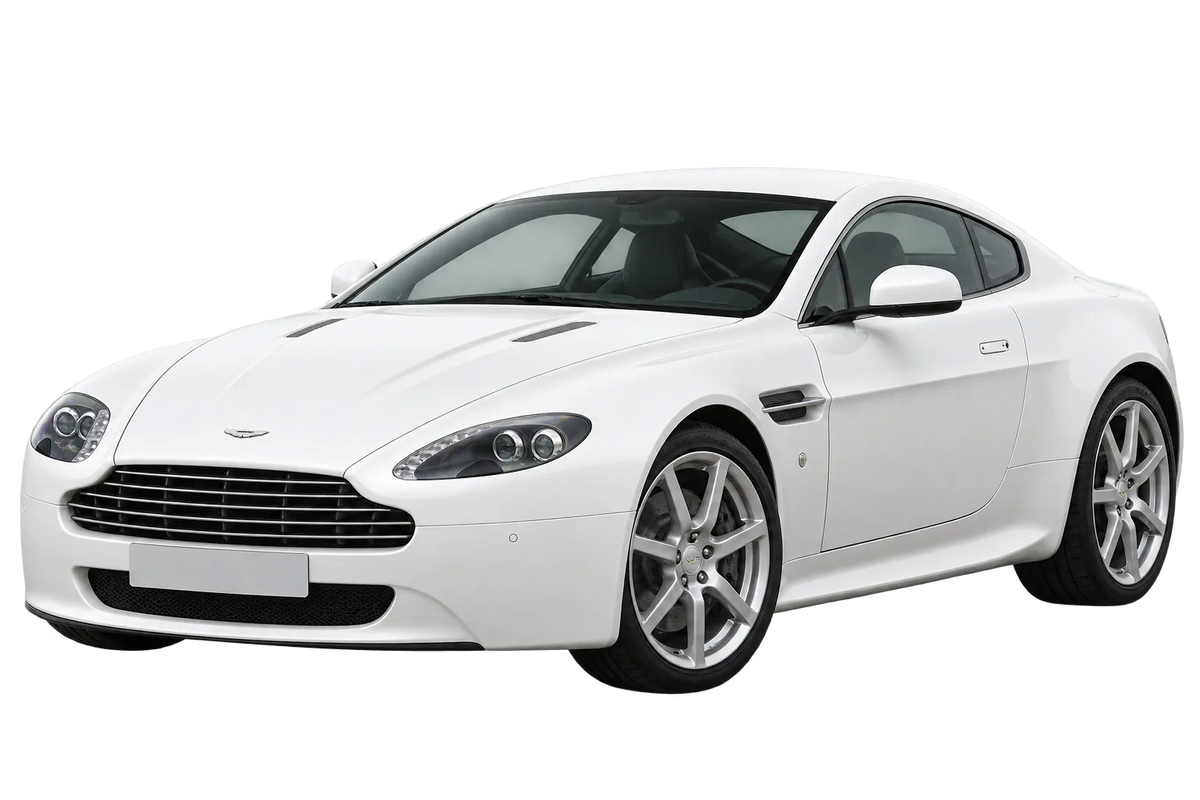 Witte Aston Martin V8 Vantage VH2 Coupé / Roadster, schuin van voren