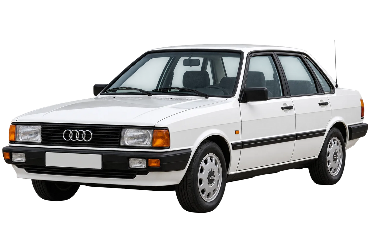 Witte Audi 90 81, schuin van voren