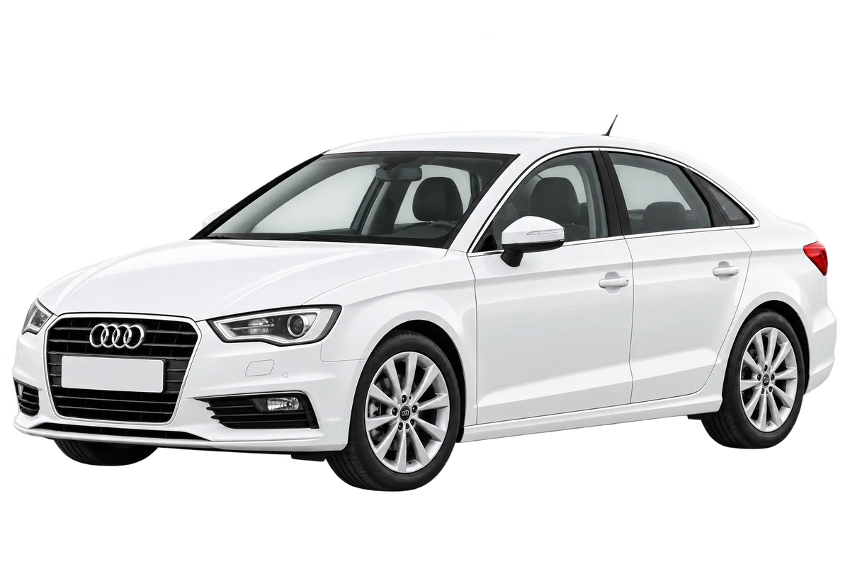 Witte Audi A3 8V Limousine, schuin van voren