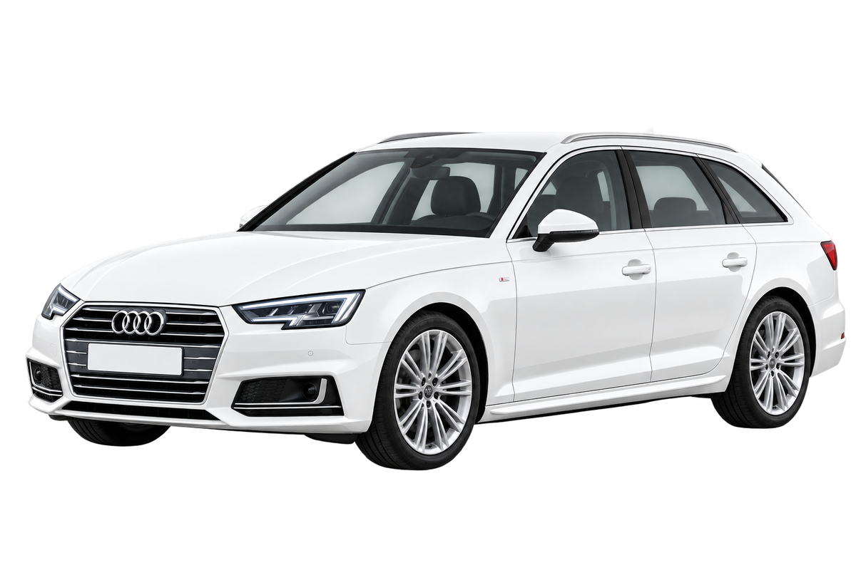 Witte Audi A4 B8, B81 B9 Avant ab Modelljahr 2016, schuin van voren