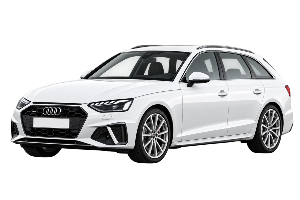 Witte Audi A4 B8, B81 B9 Avant Facelift 2019, schuin van voren