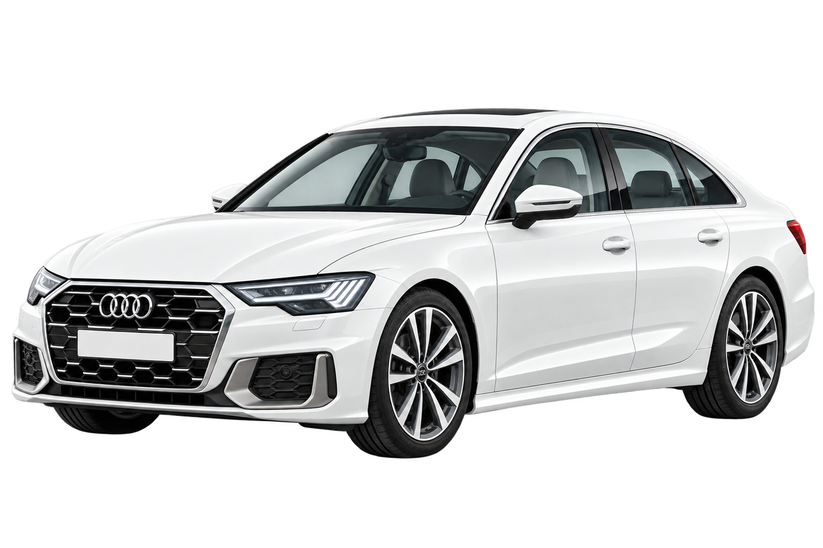 Witte Audi A6 F2 Limousine Facelift 2023, schuin van voren