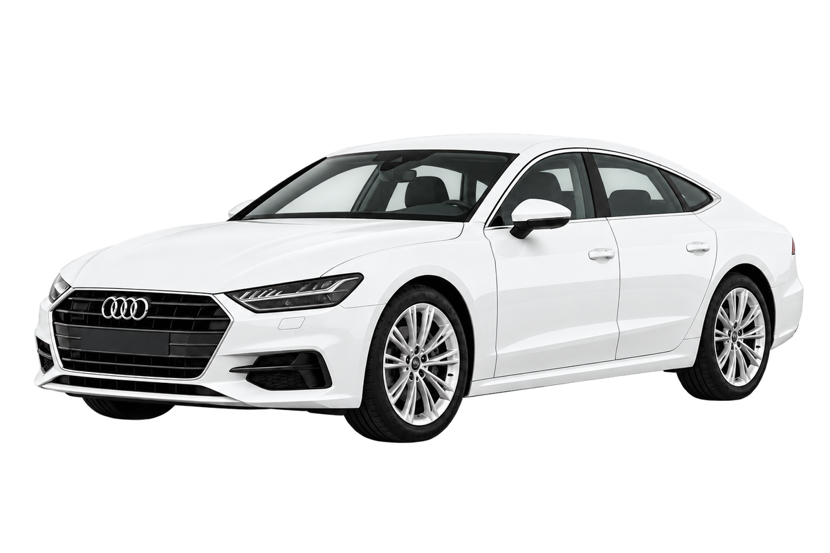 Witte Audi A6 F2 Limousine, schuin van voren