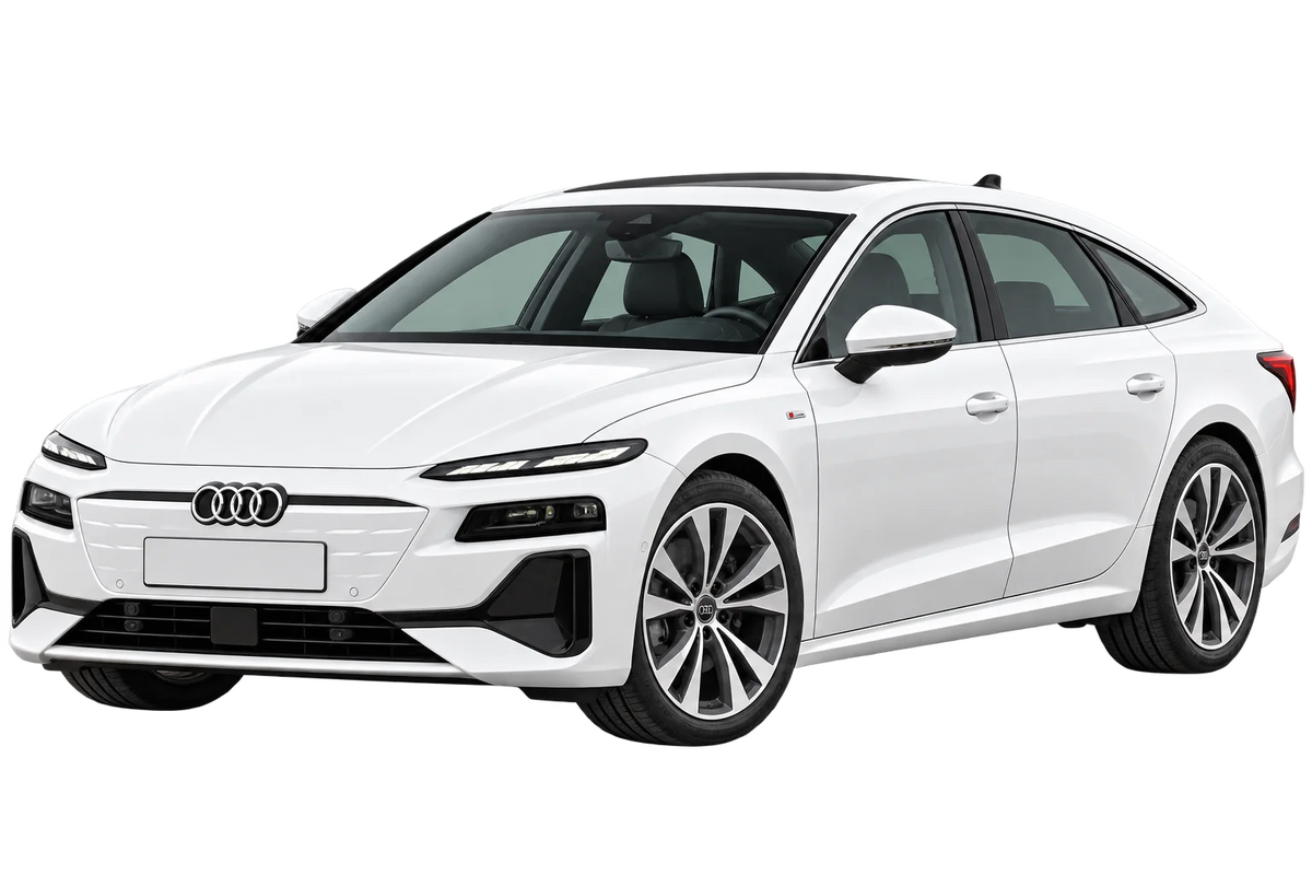Witte Audi A6 GH Sportback e-tron, schuin van voren