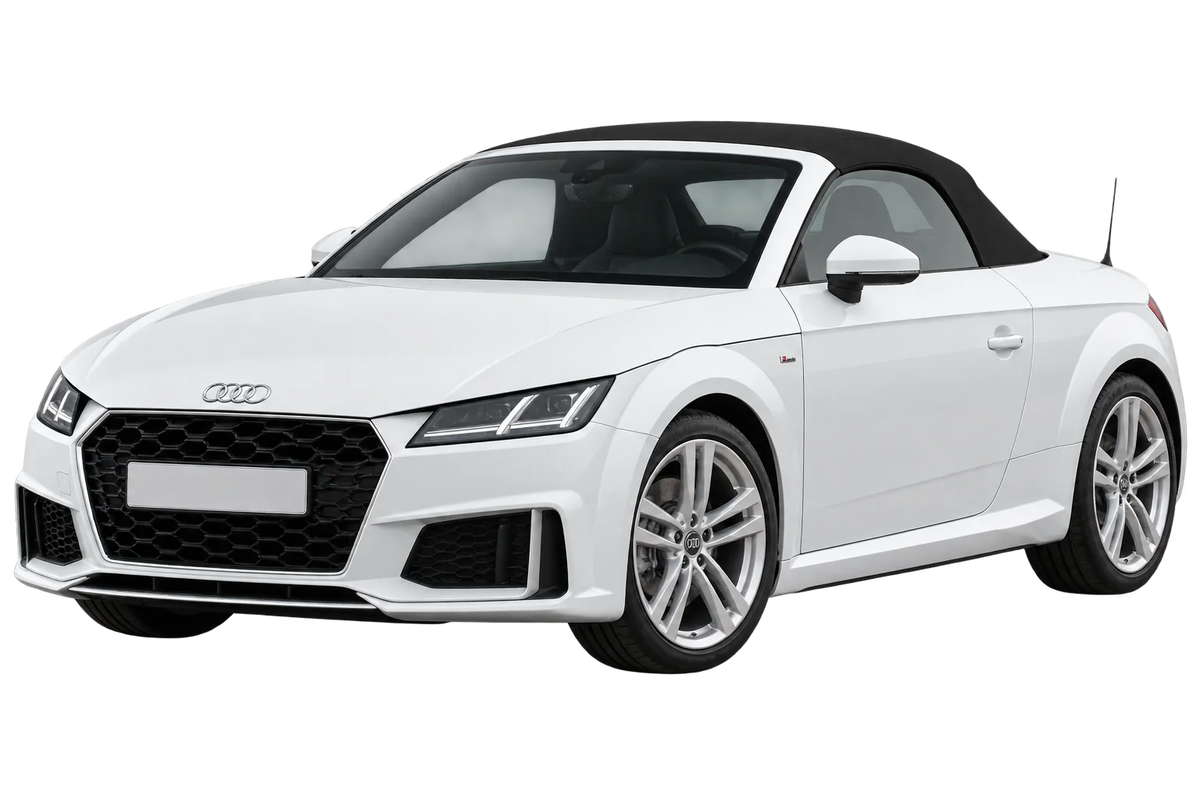 Witte Audi TT 8S - 8J Roadster Facelift 2018, schuin van voren