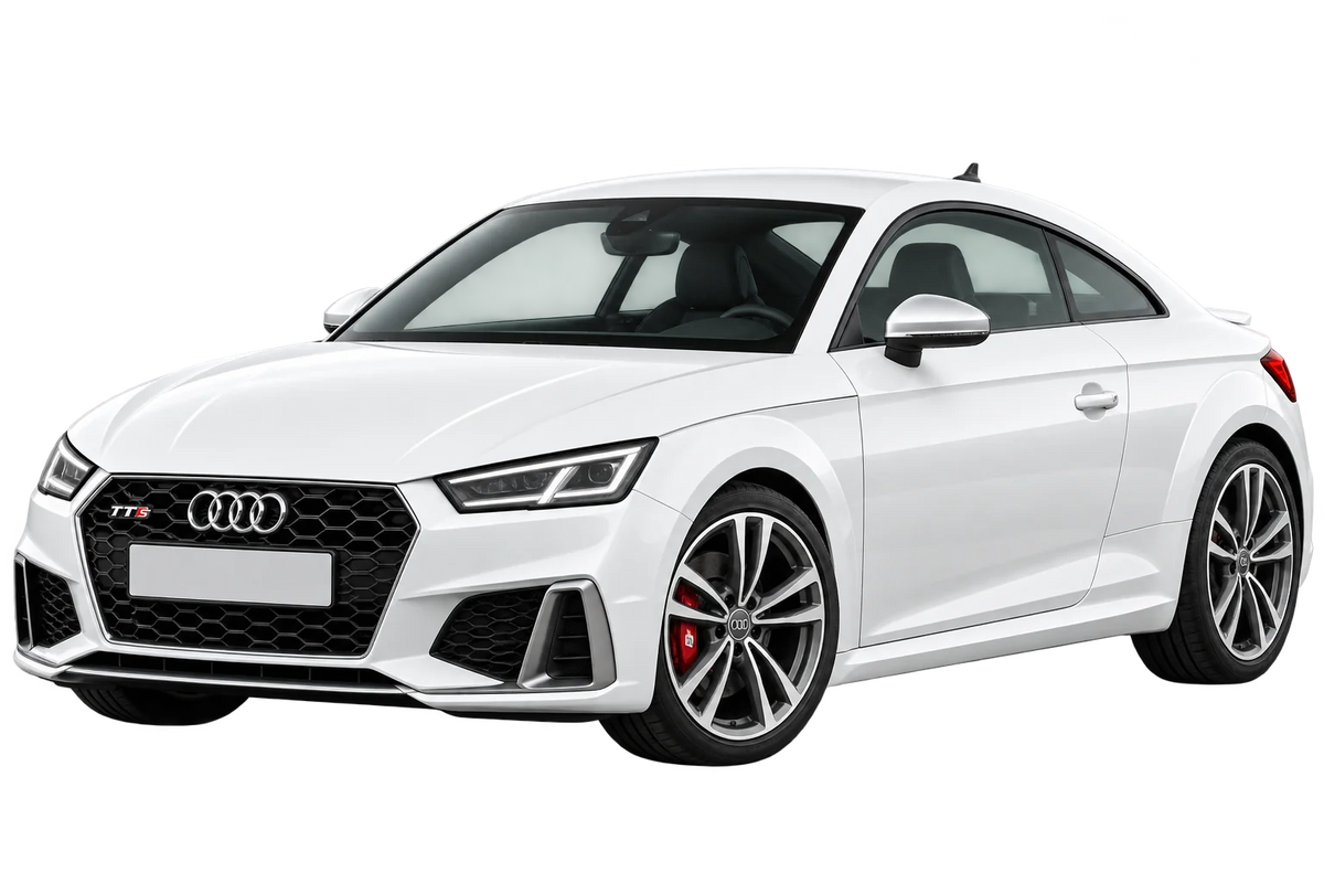 Witte Audi TTS 8S - 8J Coupé Facelift 2018, schuin van voren