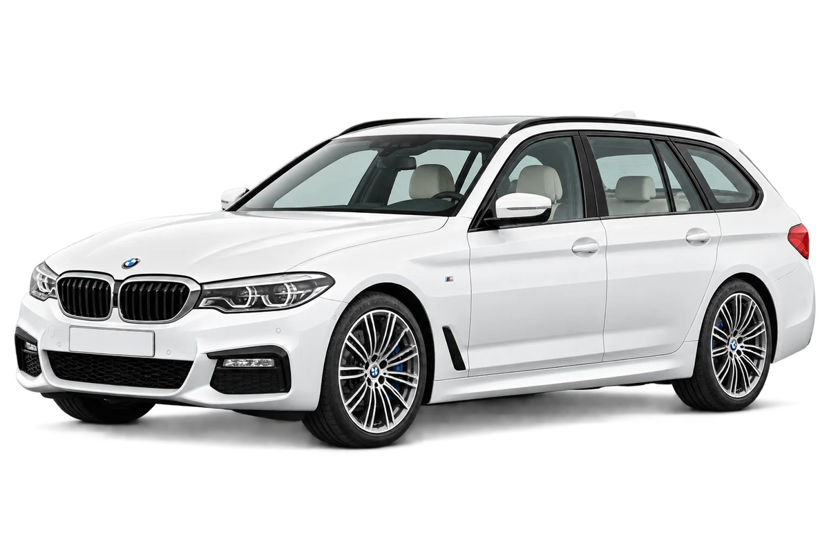 Witte BMW 5er Reihe G5K G31 Touring, schuin van voren