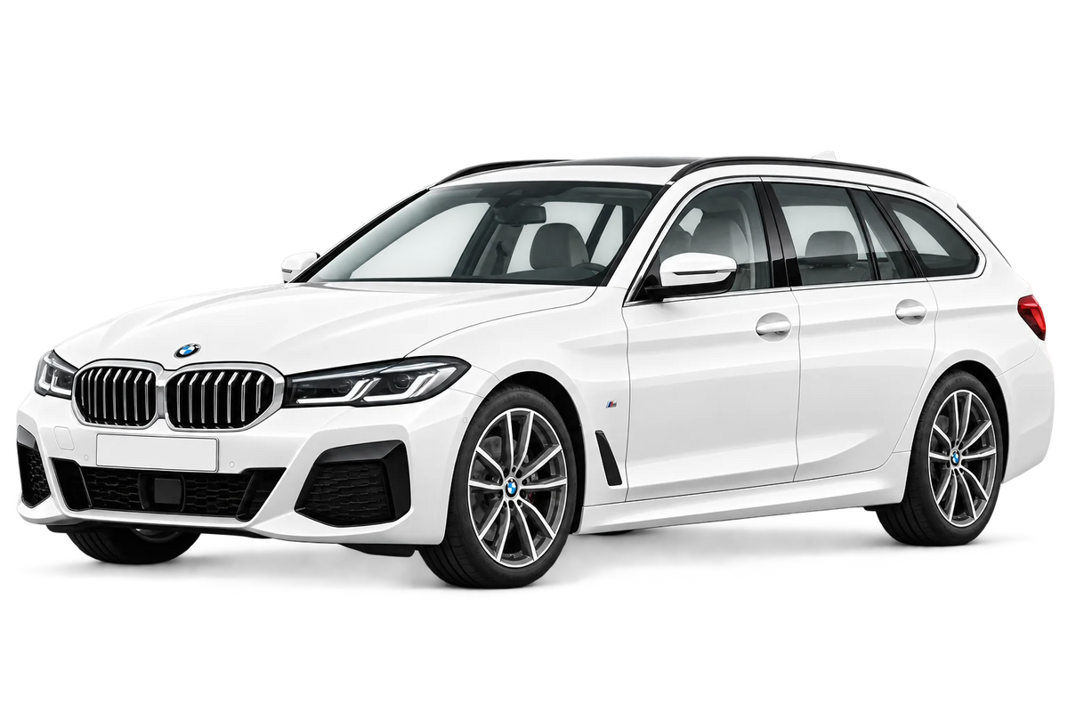 Witte BMW 5er Reihe G5K G31 Touring Facelift, schuin van voren
