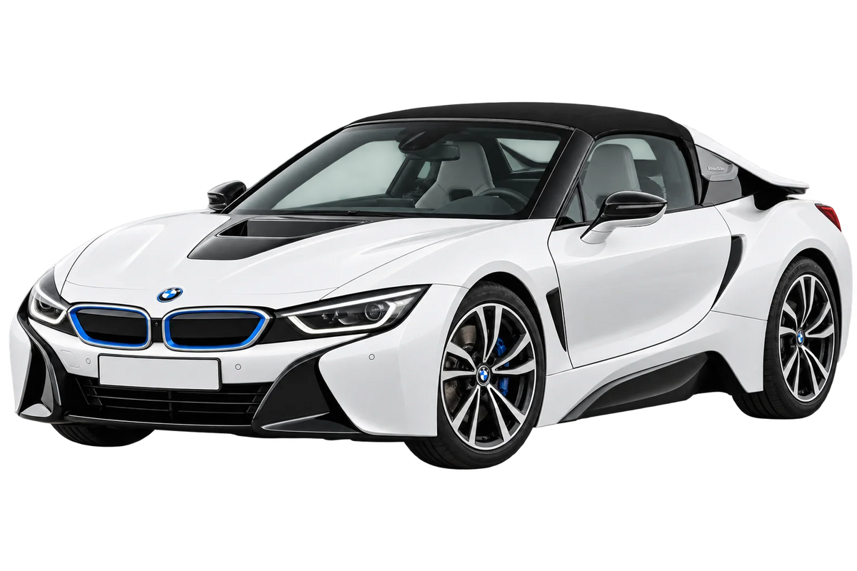 Witte BMW i8 BMW i-2 I15 Roadster, schuin van voren