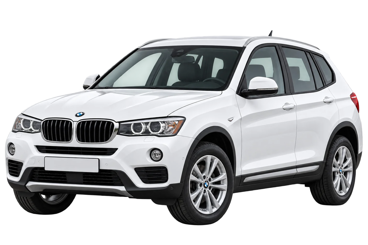 Witte BMW X3 F25 Facelift 2014, schuin van voren