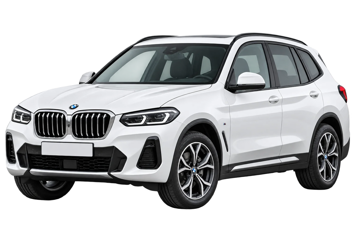 Witte BMW X3 G3X G01 Facelift 2021, schuin van voren