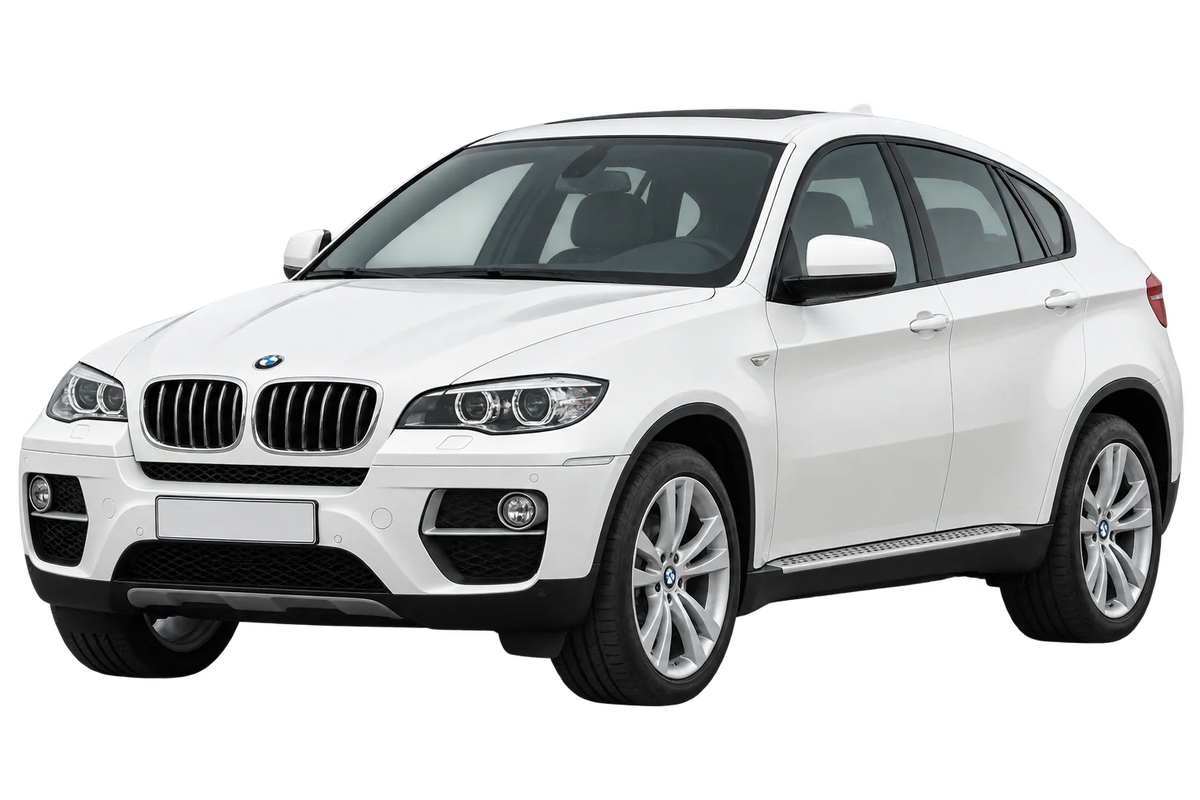 Witte BMW X6 X70, X6, X-N1 E71 Facelift 2012, schuin van voren