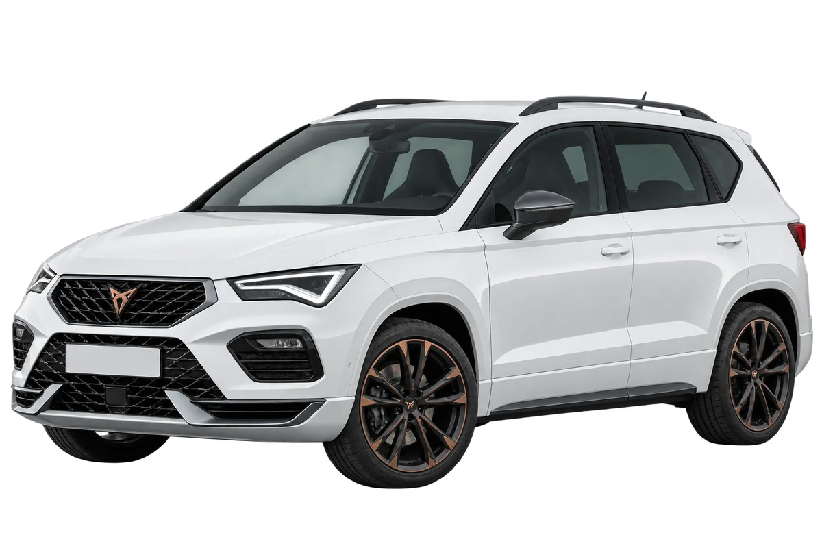Witte CUPRA Ateca 5FP Facelift 2020, schuin van voren
