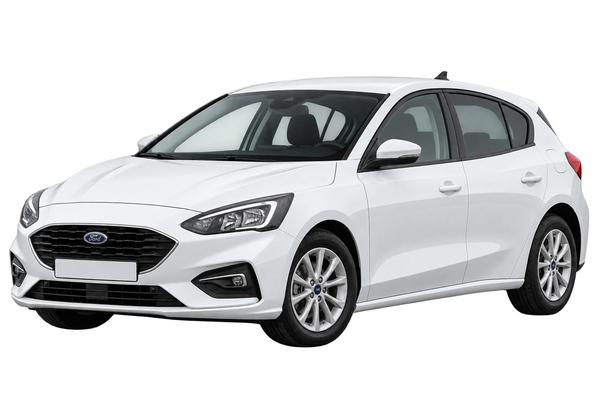 Witte Ford Focus DEH Limousine 5 porte, schuin van voren
