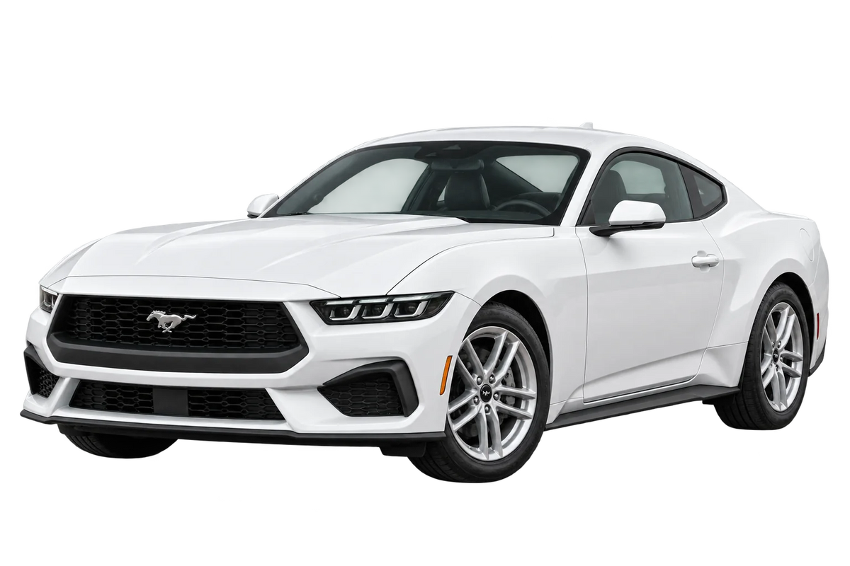 Witte Ford Mustang LAE Coupé 2024, schuin van voren