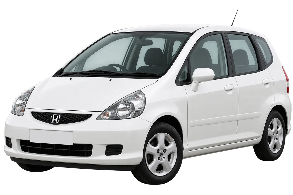 Witte Honda Jazz GD1,GD5,GE2,GE3, schuin van voren