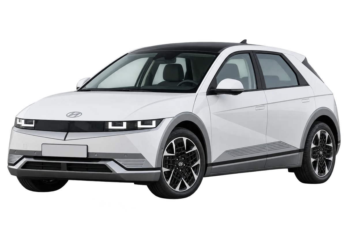Witte Hyundai Ioniq 5 NE, schuin van voren