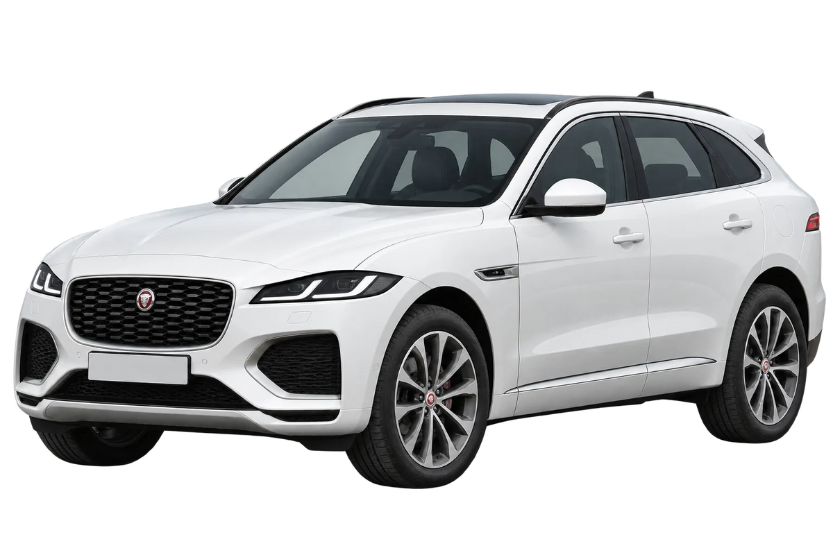 Witte Jaguar F-Pace DC X761 Facelift 2021, schuin van voren