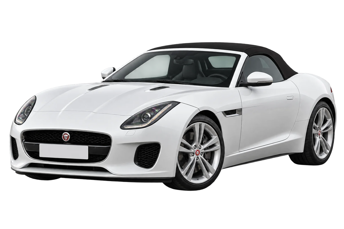 Witte Jaguar F-Type QQ6 Cabriolet Facelift 2017, schuin van voren