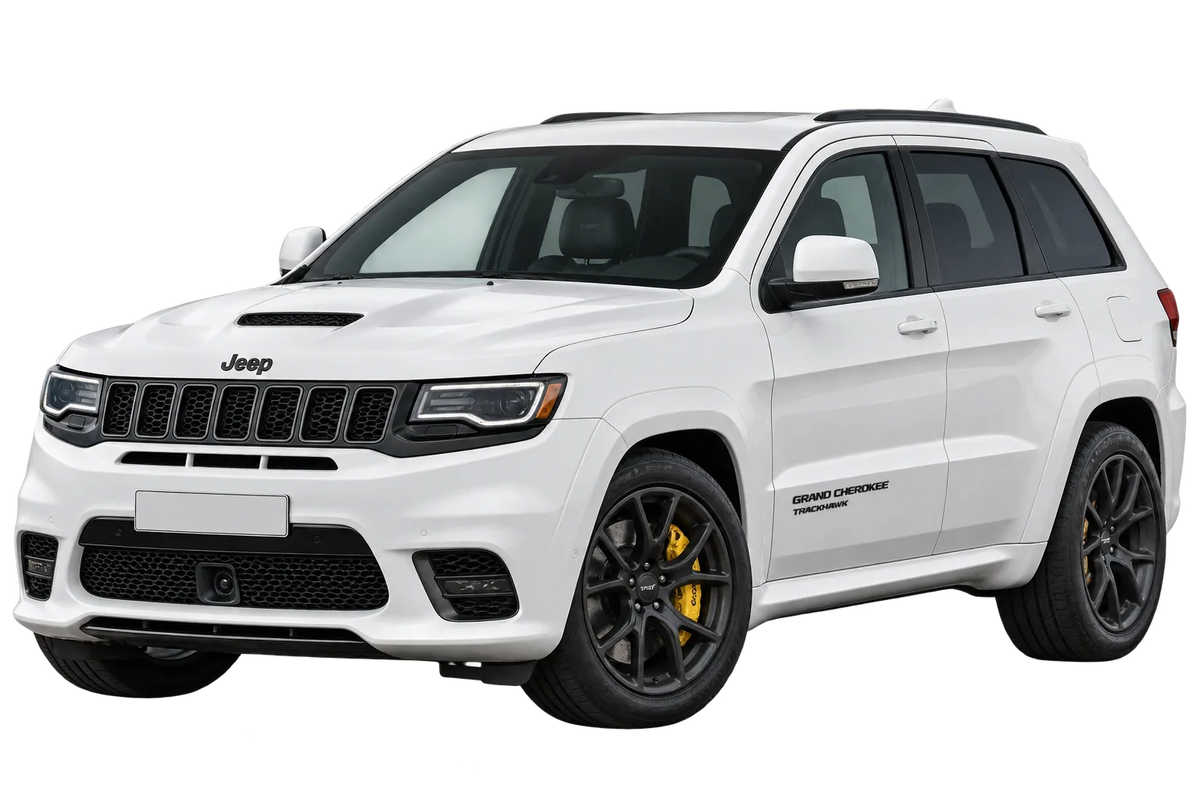 Witte Jeep Grand Cherokee WK TRACKHAWK - 6.2 - V8 / 522 kW, schuin van voren