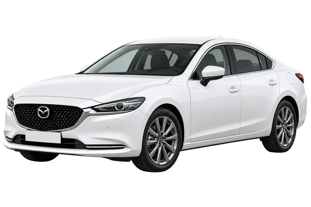Witte Mazda 6 GH / GJ Limousine Facelift 2018, schuin van voren