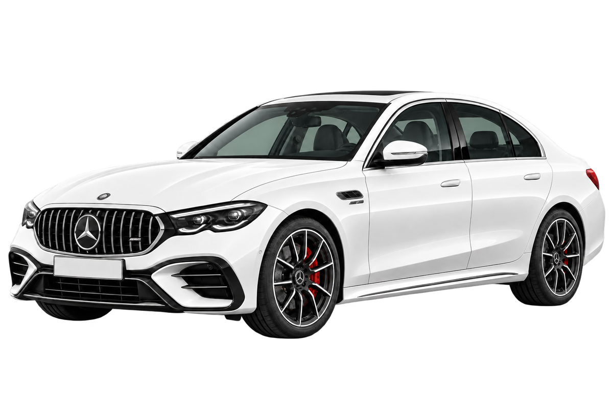 Witte Mercedes E-Klasse AMG R2EW W214 AMG E 53 Hybrid 4MATIC+ Limousine, schuin van voren
