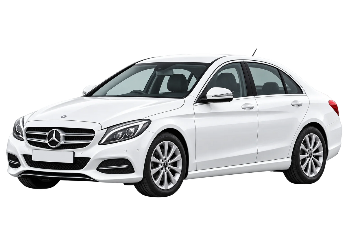 Witte Mercedes C-Klasse 204 W205 Limousine, schuin van voren