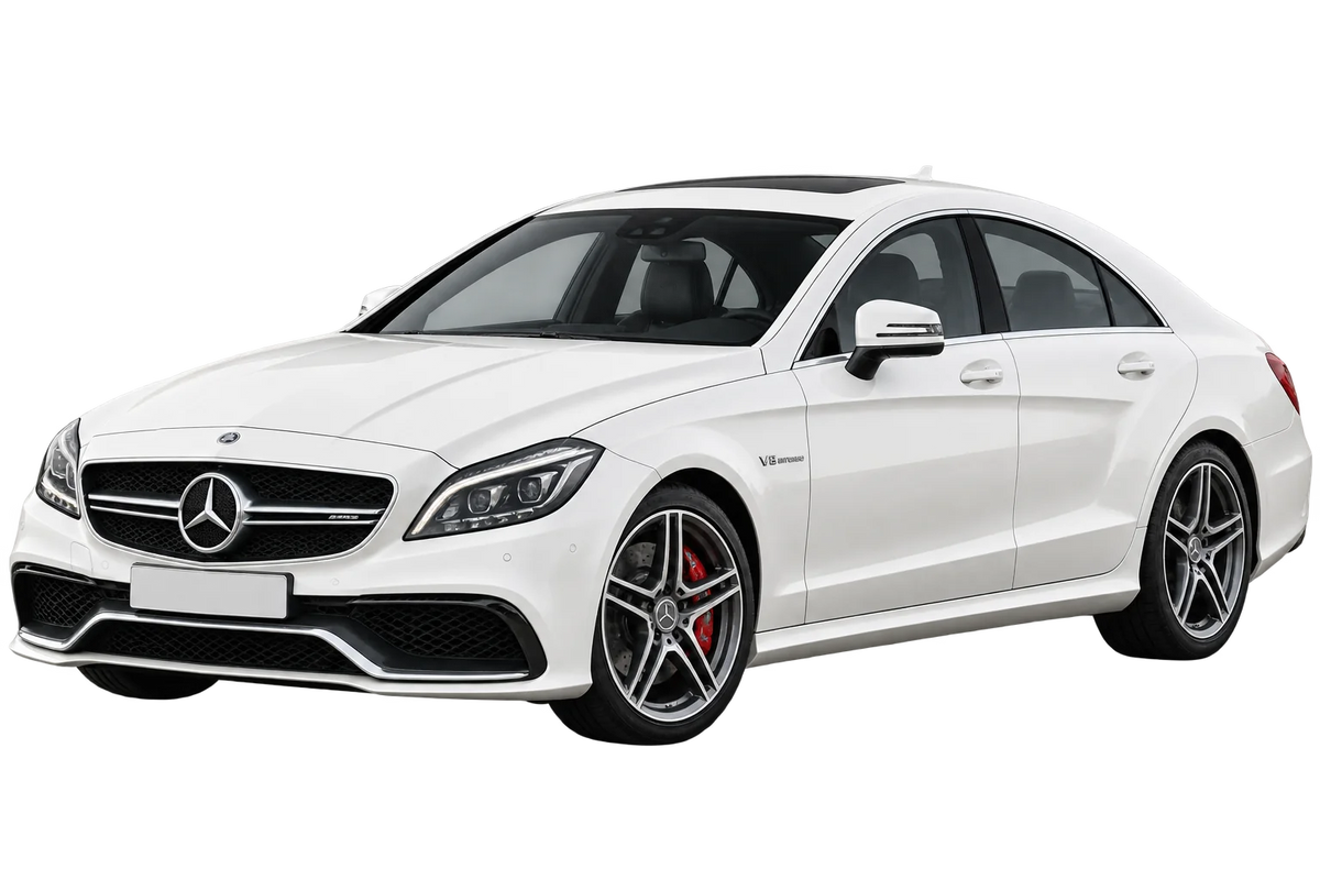 Witte Mercedes CLS AMG 218, 218AMG AMG CLS 63 Coupé incl. Facelift 2014, schuin van voren
