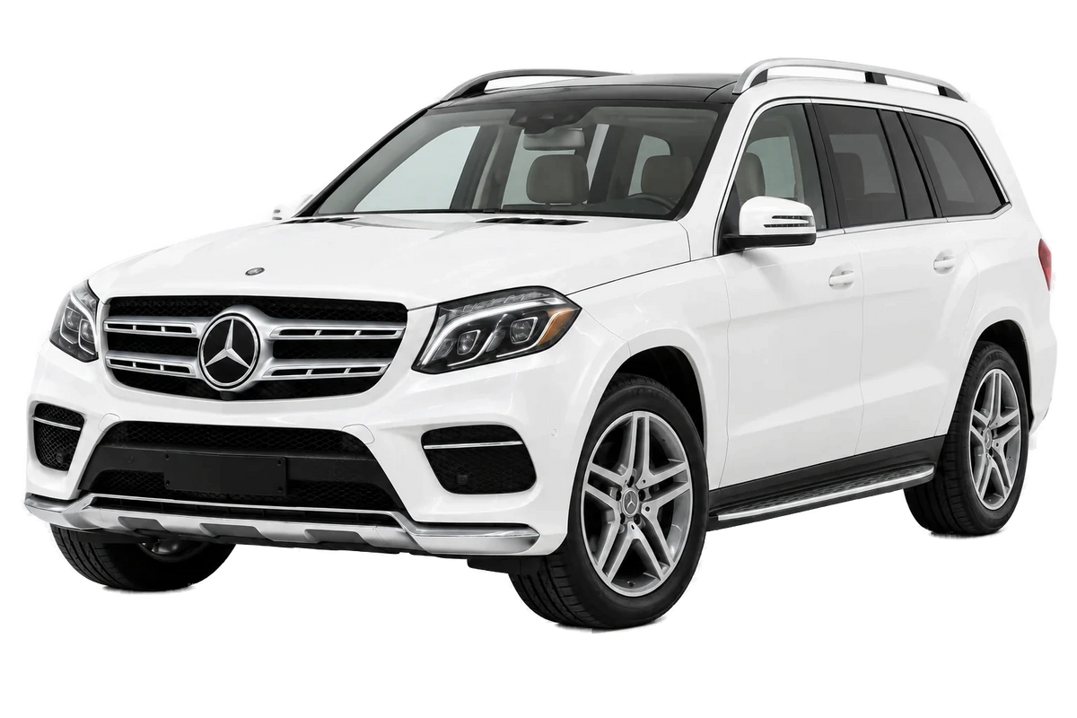 Witte Mercedes GLS 166 X166 SUV, schuin van voren