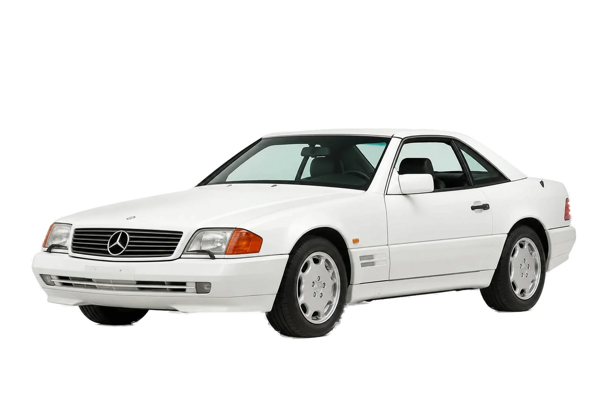 Witte Mercedes SL-Klasse 129, schuin van voren