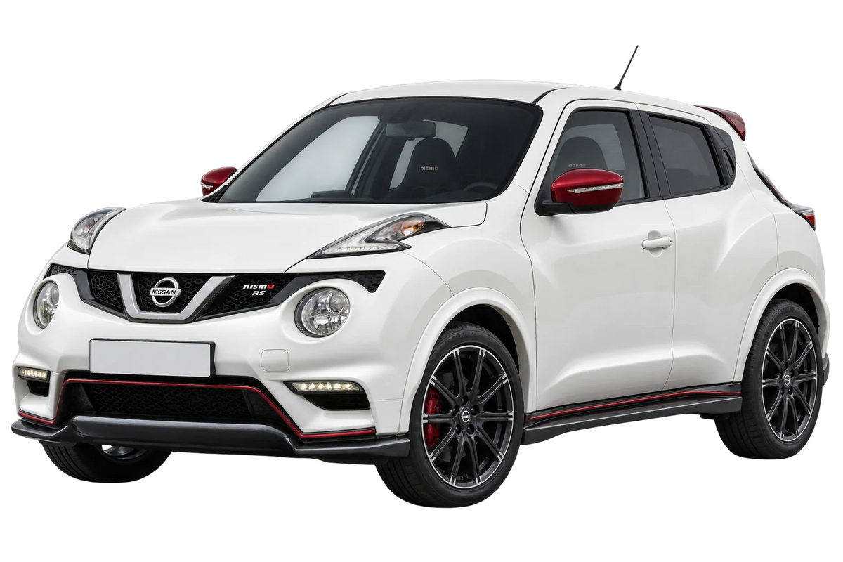 Witte Nissan Juke F15 Nismo RS 1.6 DIG-T / 157 kW - 160 kW, schuin van voren