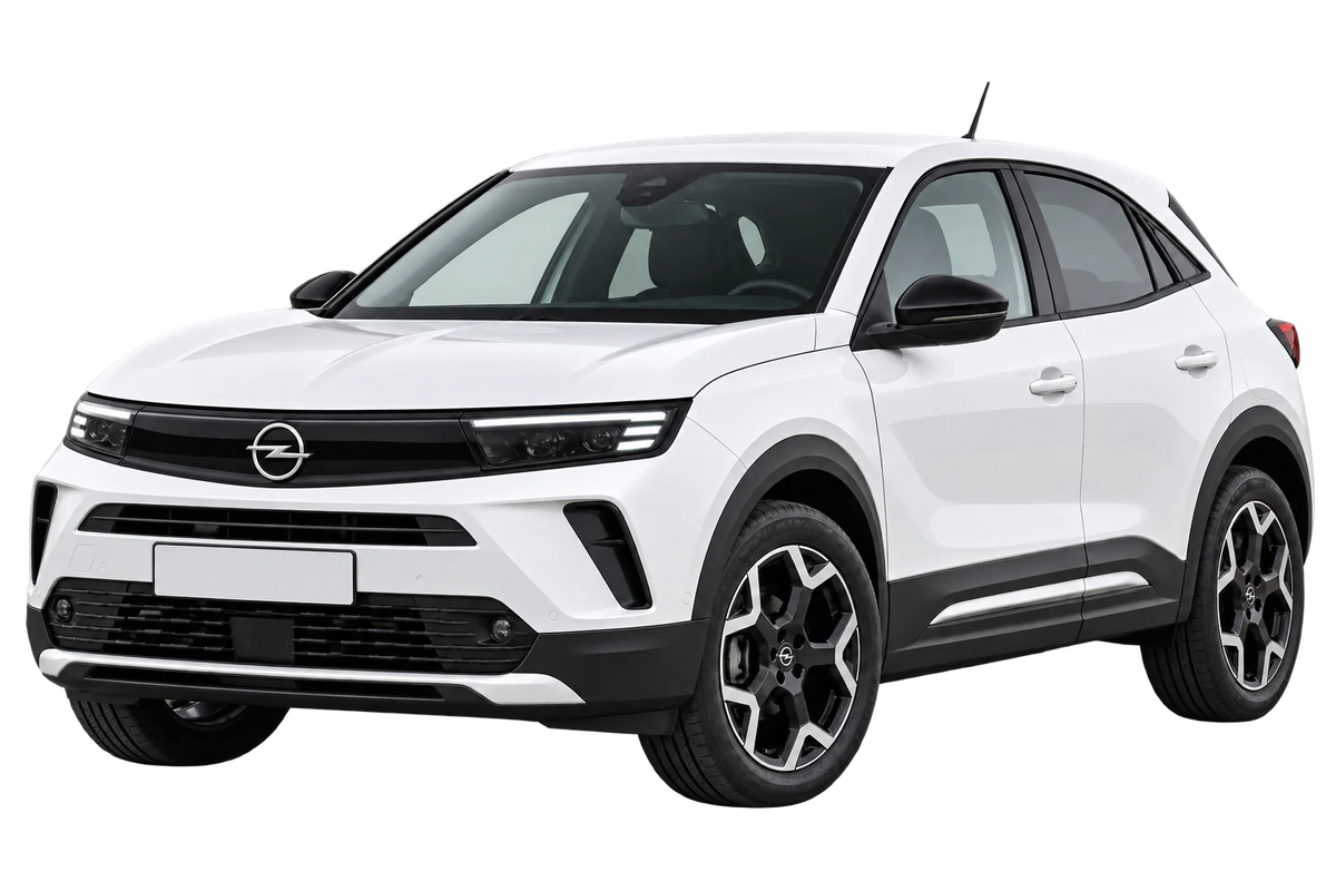 Witte Opel Mokka U Facelift 2024, schuin van voren
