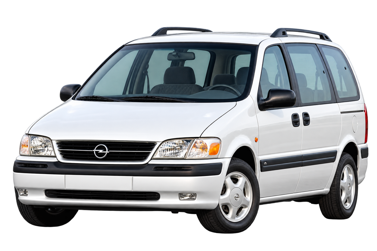 Witte Opel Sintra GM200-GME, schuin van voren