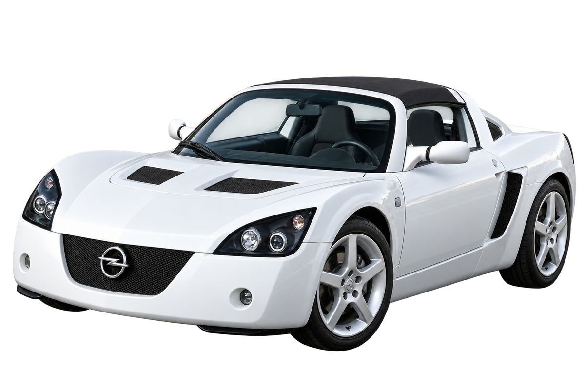 Witte Opel Speedster E00TARGA, schuin van voren