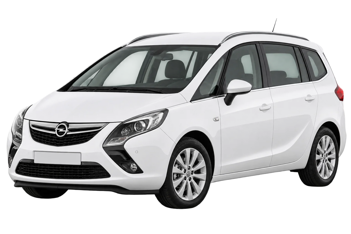 Witte Opel Zafira P-J/SW Tourer, schuin van voren