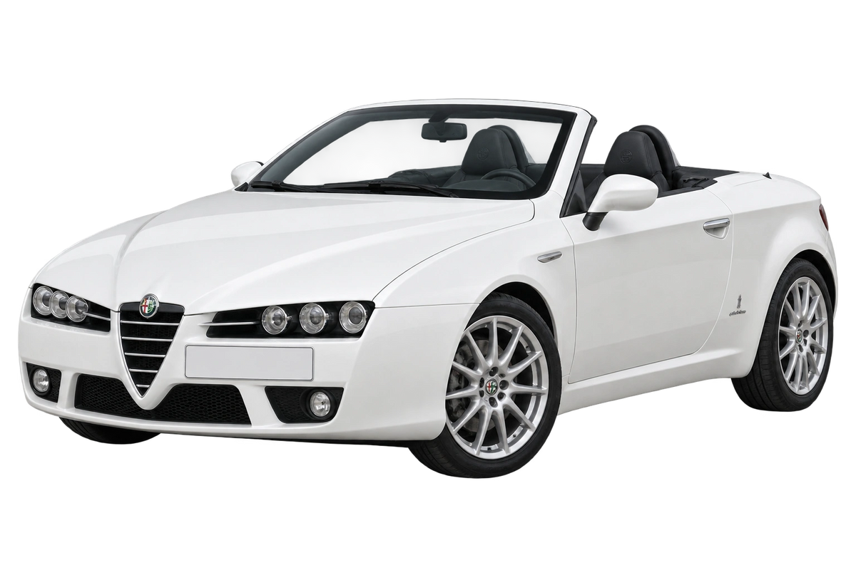 Witte Alfa Romeo Spider 939, schuin van voren