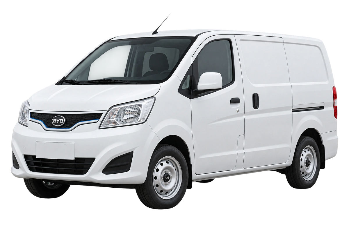Witte BYD ETP3 BYD VB, schuin van voren