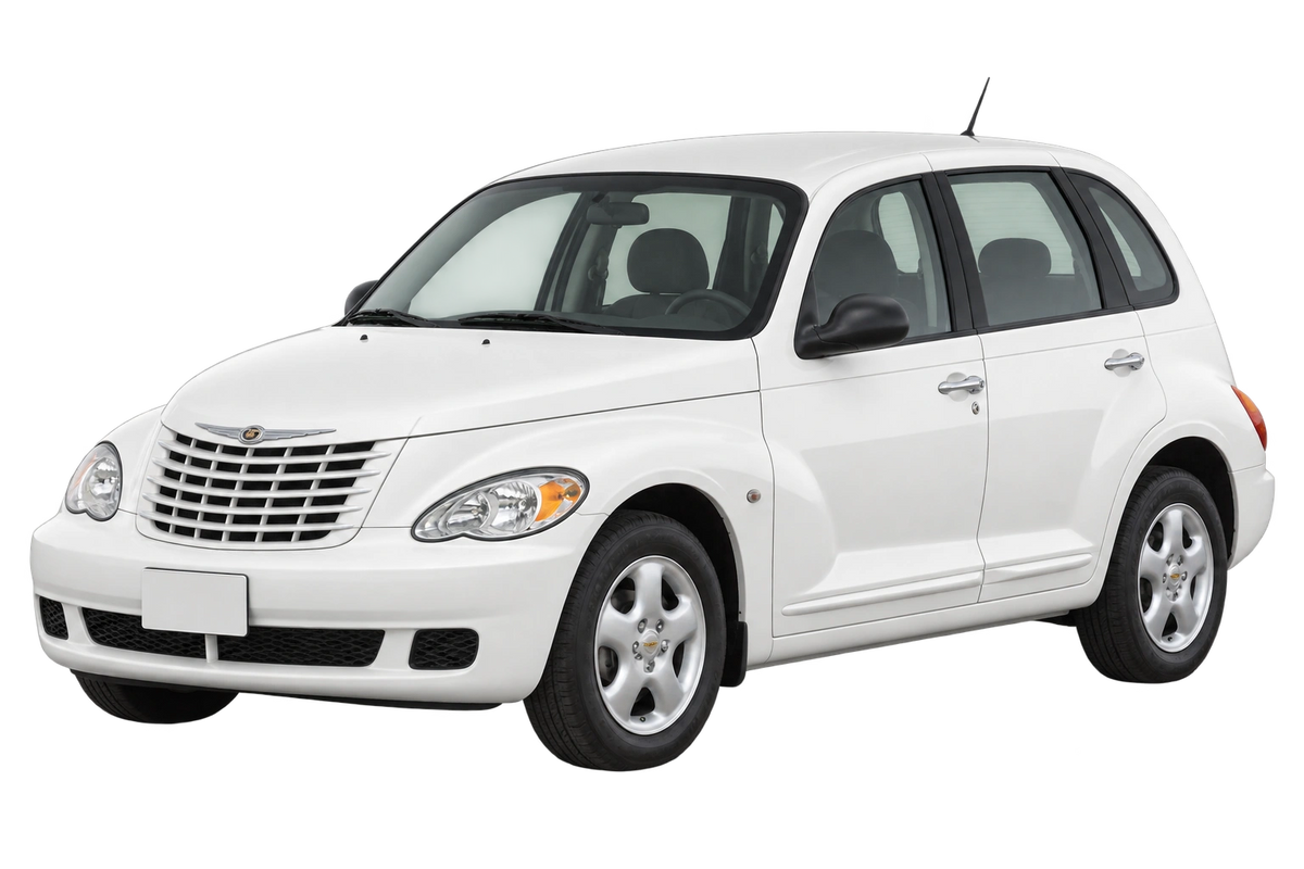 Witte Chrysler PT Cruiser PT con cambio manuale, schuin van voren