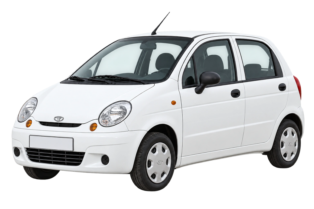 Witte Daewoo Matiz KLYA, MBDA, UU6M, SUPA, schuin van voren