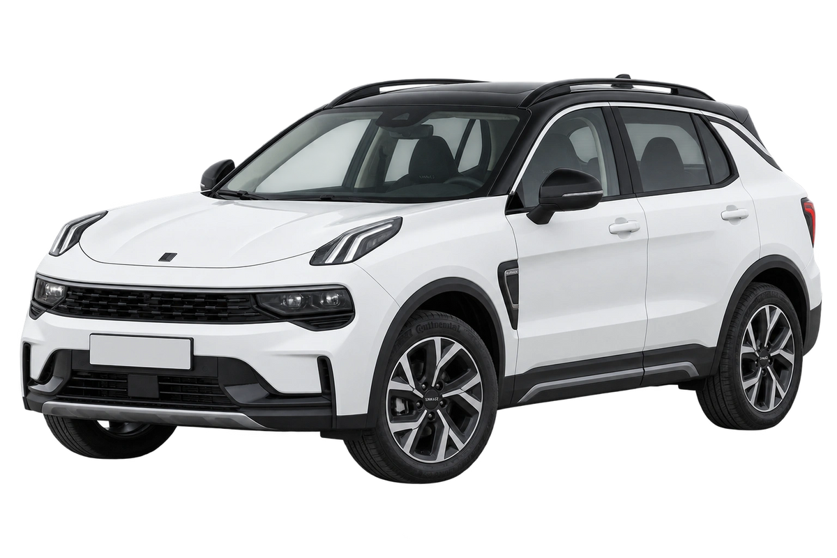 Witte Lynk & Co 01 GX6, schuin van voren