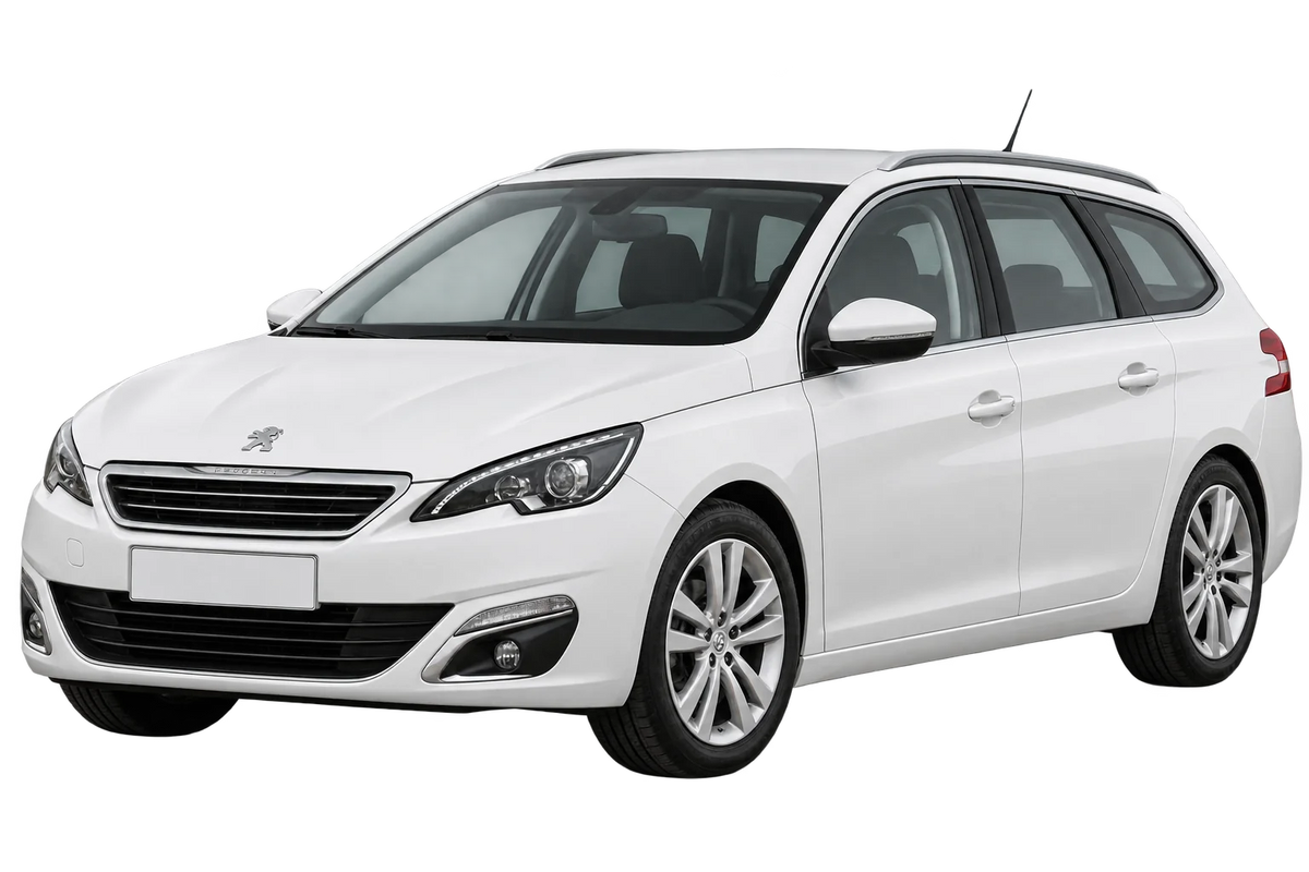 Witte Peugeot 308 L SW - Station Wagon, schuin van voren