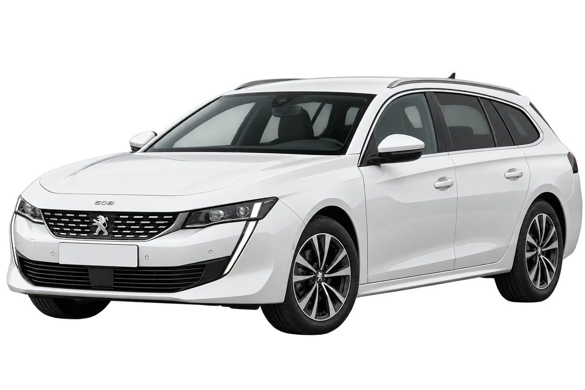 Witte Peugeot 508 F SW - Station Wagon, schuin van voren