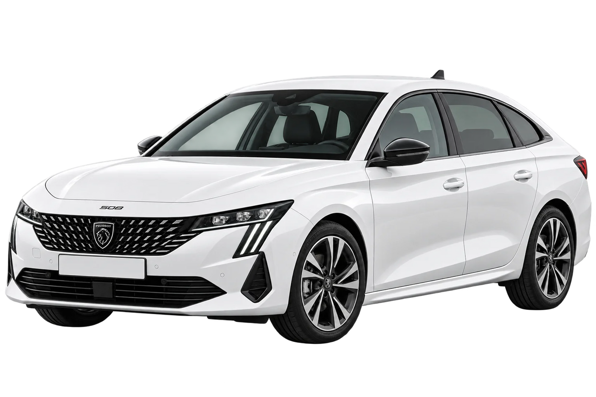 Witte Peugeot 508 F Limousine Facelift 2023, schuin van voren