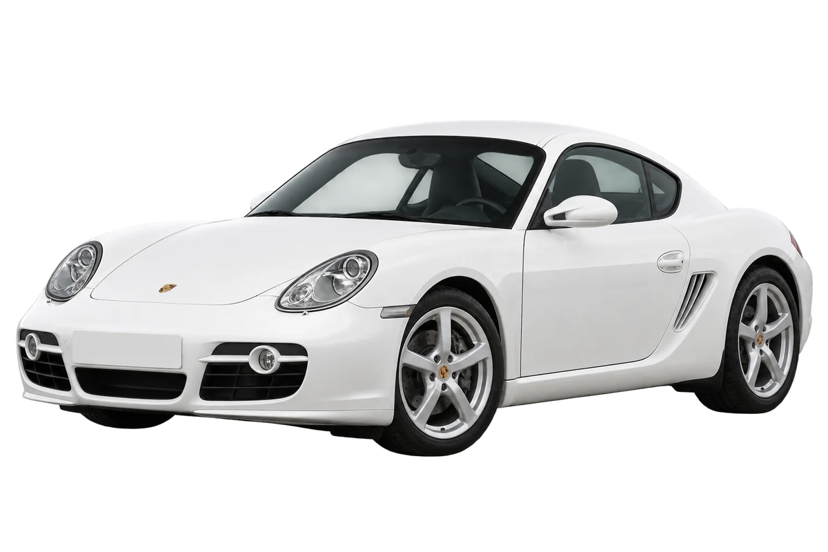 Witte Porsche Cayman 987 Cayman / 180 kW, schuin van voren