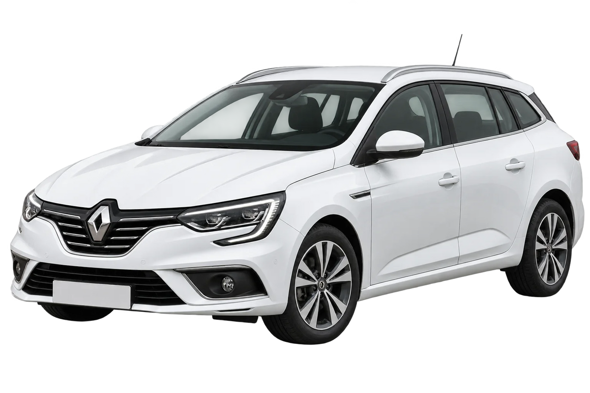 Witte Renault Megane RFB Grandtour Facelift, schuin van voren