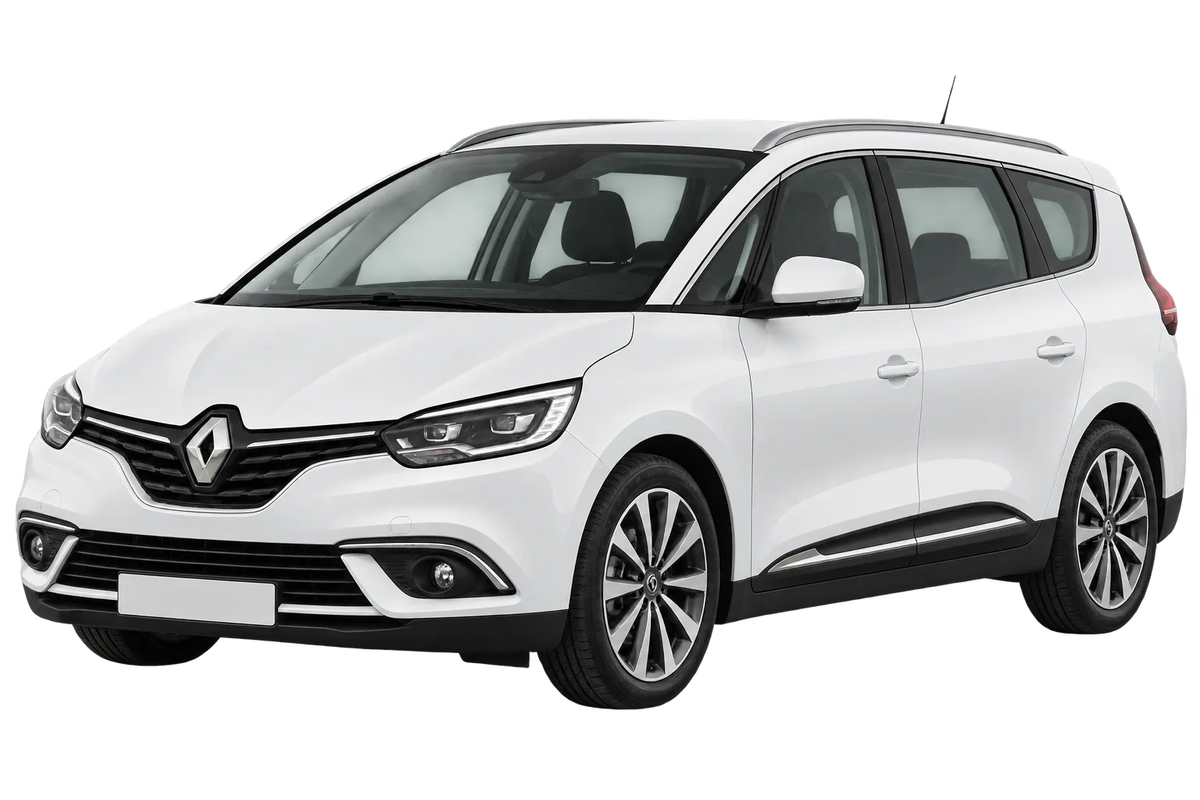 Witte Renault Scenic RFA Grand Scenic IV, schuin van voren