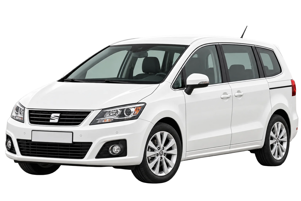 Witte Seat Alhambra 7N Facelift 2015, schuin van voren