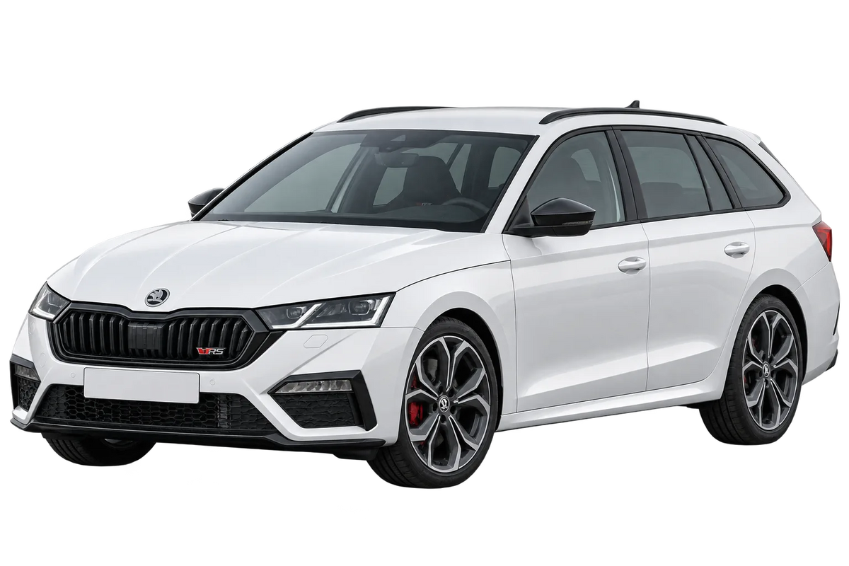 Witte Skoda Octavia NX RS Combi, schuin van voren